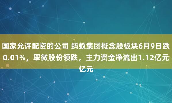 国家允许配资的公司 蚂蚁集团概念股板块6月9日跌0.01%，翠微股份领跌，主力资金净流出1.12亿元